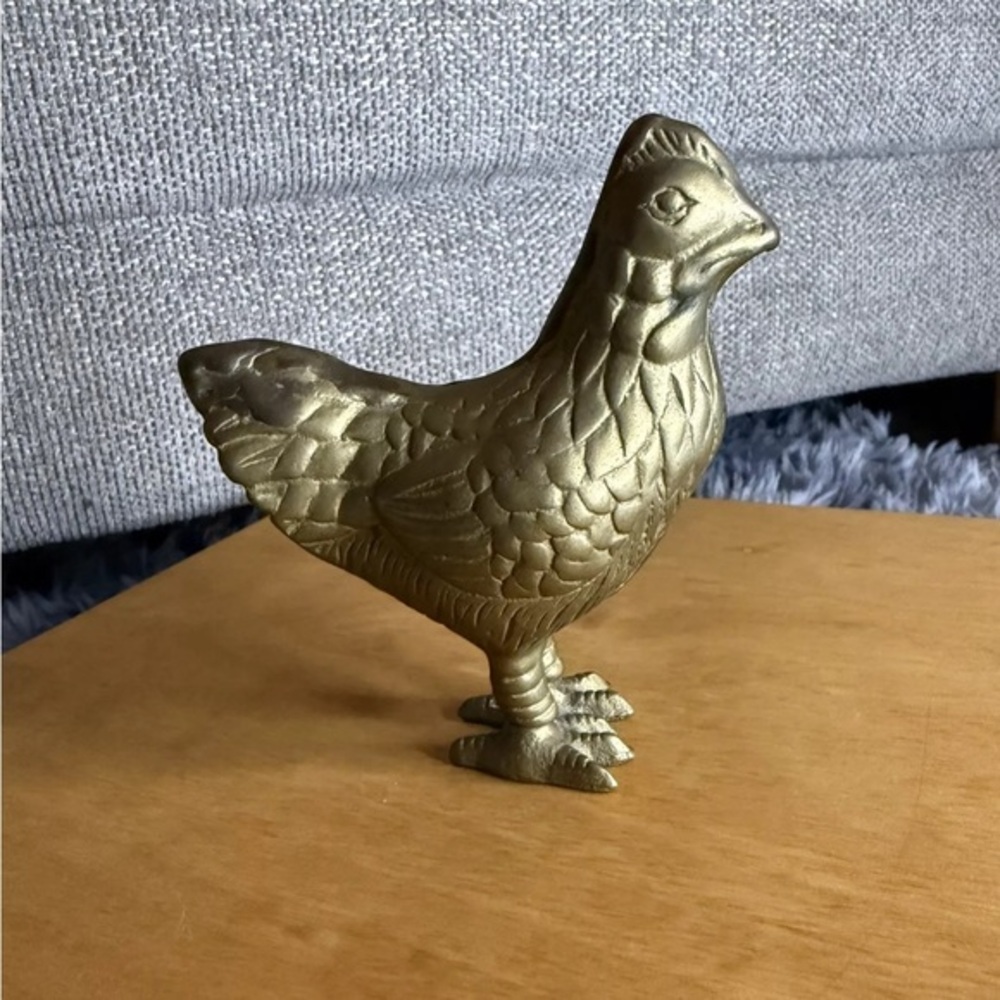 Vintage Brass Chicken Hen Figurine 4” Country Kitchen Accent Gold Farm